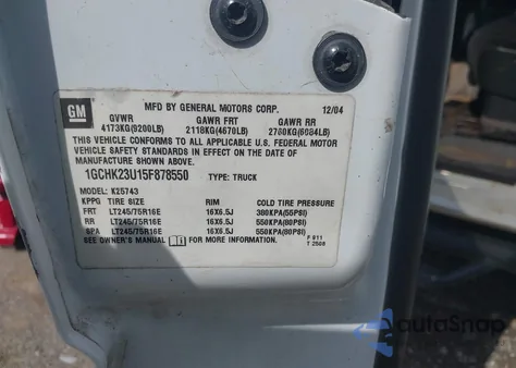 2005 Chevrolet Silverado 2500Hd Work Truck from USA, damaged, VIN 1GCHK23U15F878550